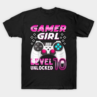 Kids 10th Birthday Gamer Girl Level 10 Unlocked Video Gamer T-Shirt